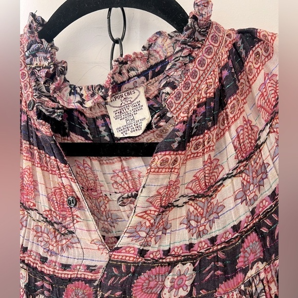 Vintage 1970s Indian Gauze Cotton Dress, Kaftan with Balloon Sleeves - Picture 3 of 4